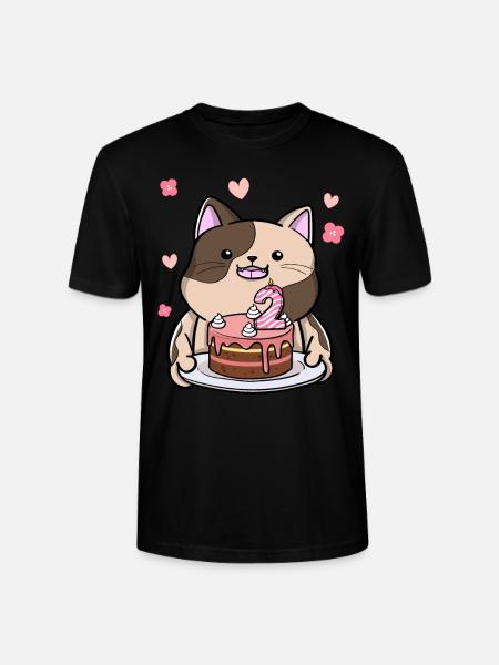 Lubben katt som holder en bursdagskake 2. - Stanley/Stella CRAFTER unisex økologisk T-skjorte - svart