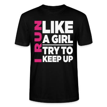Je cours comme une fille drôle de motivation - T-shirt bio CRAFTER Stanley Stella Unisexe - noir - Devant - Alina (178cm) & Michal (187cm)