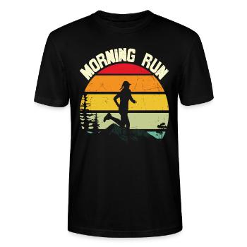 Morning Run Morning Walk Quotes - Stanley/Stella CRAFTER Unisex Organic T-Shirt - black - Front - Alina (178cm) & Michal (187cm)
