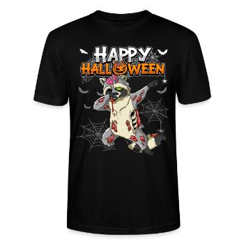 Halloween Waschbär Zombie - Stanley/Stella Unisex Bio-T-Shirt CRAFTER - Schwarz - Vorne - Alina (178cm) & Michal (187cm)