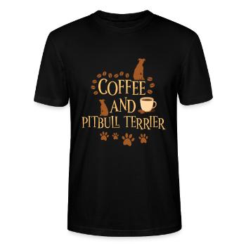 Café et Pitbull Terrier - T-shirt bio CRAFTER Stanley Stella Unisexe - noir - Devant - Alina (178cm) & Michal (187cm)