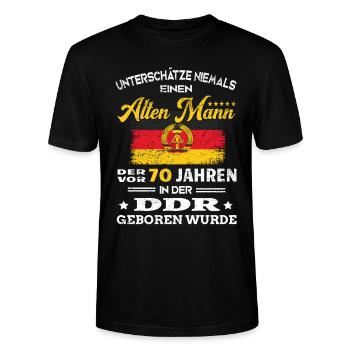 Anniversaire 70 ans RDA Né Vieil homme - T-shirt bio CRAFTER Stanley Stella Unisexe - noir - Devant - Alina (178cm) & Michal (187cm)