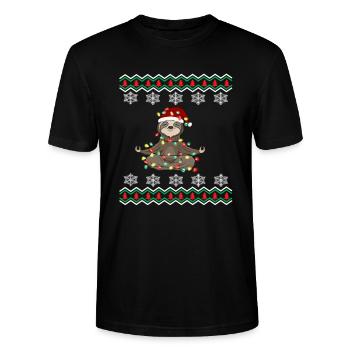 Lustiges Weihnacht Faultier Weihnachten Winter - Stanley/Stella Unisex Bio-T-Shirt CRAFTER - Schwarz - Vorne - Alina (178cm) & Michal (187cm)