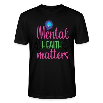 Mental Health Matters Citations - T-shirt bio CRAFTER Stanley Stella Unisexe - noir - Devant - Alina (178cm) & Michal (187cm)