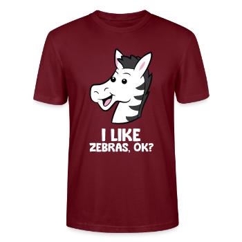 I Like Zebras Ok? Funny Zebra Lover - Stanley/Stella CRAFTER Unisex Organic T-Shirt - burgundy - Front - Alina (178cm) & Michal (187cm)
