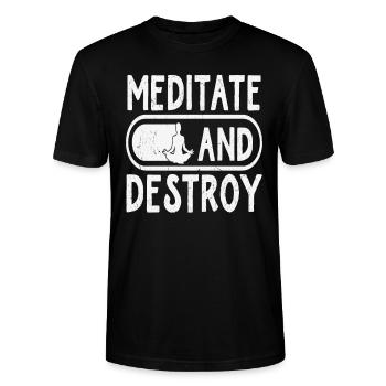 Meditate And Destroy - Stanley/Stella CRAFTER Unisex Organic T-Shirt - black - Front - Alina (178cm) & Michal (187cm)