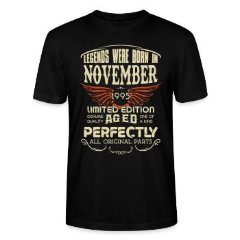 Legends Were Born In November 1995 Birthday - Stanley/Stella Unisex Bio-T-Shirt CRAFTER - Schwarz - Vorne - Alina (178cm) & Michal (187cm)