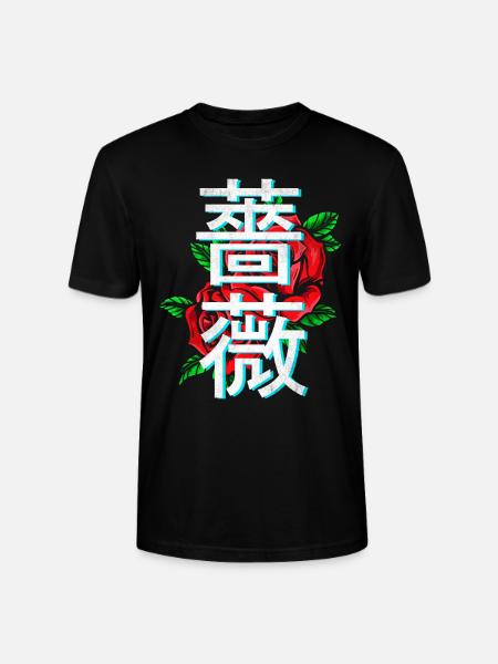 Roses with Japanese characters - Stanley/Stella CRAFTER Unisex Organic T-Shirt - black