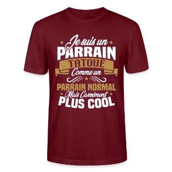 J'ai un parrain tatoué comme un parrain normal - T-shirt bio CRAFTER Stanley Stella Unisexe - bordeaux - Devant - Alina (178cm) & Michal (187cm)