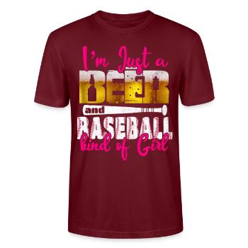 Je suis juste une bière et une fille de baseball - T-shirt bio CRAFTER Stanley Stella Unisexe - bordeaux - Devant - Alina (178cm) & Michal (187cm)