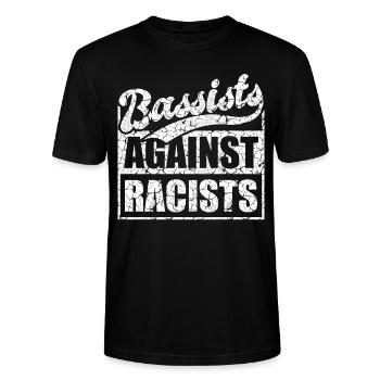 Bassisten gegen Rassisten Bassspieler gegen Rechts - Stanley/Stella Unisex Bio-T-Shirt CRAFTER - Schwarz - Vorne - Alina (178cm) & Michal (187cm)
