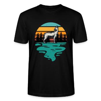 Hiking Wolf Retro Wanderer Camping Outdoor - Stanley/Stella Unisex Bio-T-Shirt CRAFTER - Schwarz - Vorne - Alina (178cm) & Michal (187cm)