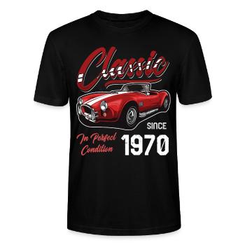 Je ne suis pas vieux Je suis une voiture classique vintage née en 1970 - T-shirt bio CRAFTER Stanley Stella Unisexe - noir - Devant - Alina (178cm) & Michal (187cm)