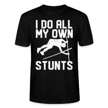 Lustiger Stabhochsprung Stabhochsprung - Stanley/Stella Unisex Bio-T-Shirt CRAFTER - Schwarz - Vorne - Alina (178cm) & Michal (187cm)