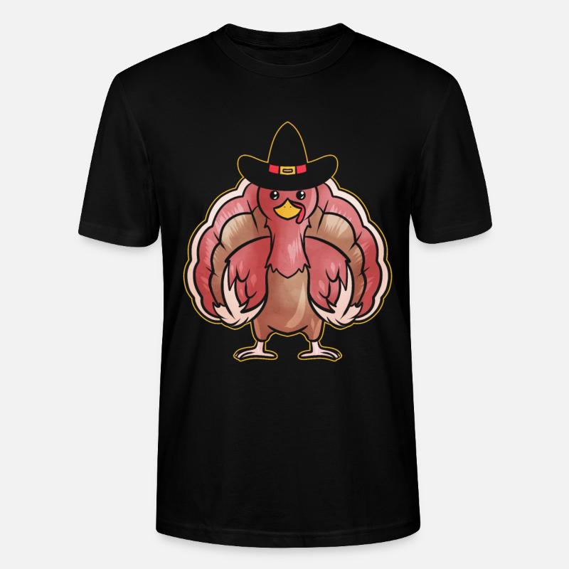 Kawaii Comic Turkey with Pilgrims Hat on - Stanley/Stella Unisex Bio-T-Shirt CRAFTER - Schwarz