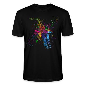 Saxofon, SAXofonist - Stanley/Stella Unisex Bio-T-Shirt CRAFTER - Schwarz - Vorne - Alina (178cm) & Michal (187cm)