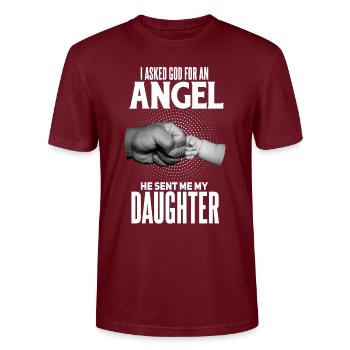 Süßes Vater und Tochter Spruch Motiv - Stanley/Stella Unisex Bio-T-Shirt CRAFTER - Burgunderrot - Vorne - Alina (178cm) & Michal (187cm)
