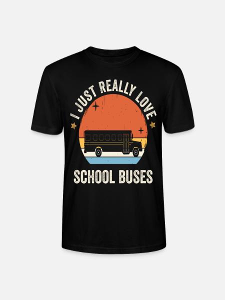 I Just Really Love School Buses Retro Vintage - Stanley/Stella CRAFTER Unisex Organic T-Shirt - black