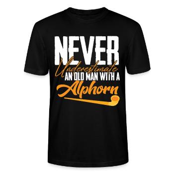 Alphorn Old Man Musikinstrument Schweiz Alpen Souv - Stanley/Stella Unisex Bio-T-Shirt CRAFTER - Schwarz - Vorne - Alina (178cm) & Michal (187cm)