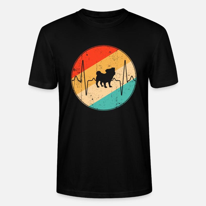 Mops Retro Herzschlag - Stanley/Stella Unisex Bio-T-Shirt CRAFTER - Schwarz