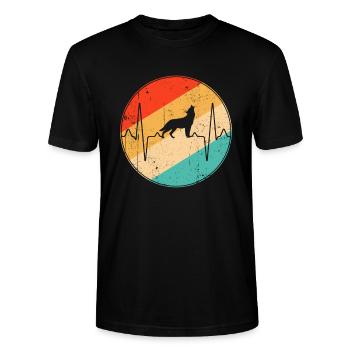 Wolf Retro Herzschlag - Stanley/Stella Unisex Bio-T-Shirt CRAFTER - Schwarz - Vorne - Alina (178cm) & Michal (187cm)
