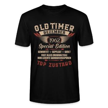 Oldtimer Dezember 1962 Jahrgang Geburtstag - Stanley/Stella Unisex Bio-T-Shirt CRAFTER - Schwarz - Vorne - Alina (178cm) & Michal (187cm)