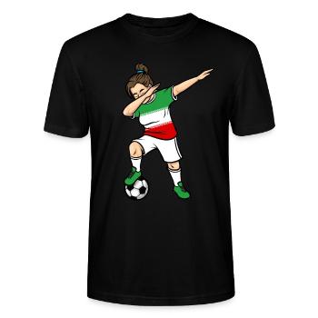 Dabbing Fotbollsspelare Flickor Iran Fotboll - Ekologisk T-shirt CRAFTER unisex från Stanley/Stella - svart - Fram - Alina (178cm) & Michal (187cm)
