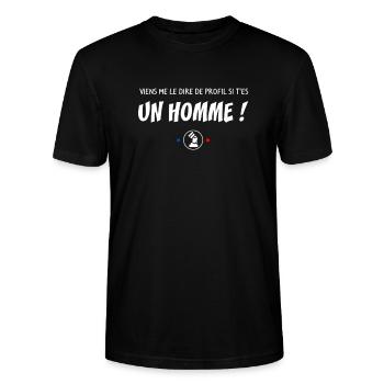 Viens me le dire de profil si t'es un homme ! - T-shirt bio CRAFTER Stanley Stella Unisexe - noir - Devant - Alina (178cm) & Michal (187cm)
