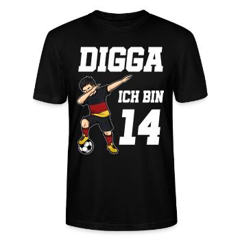 Fußball Junge 14. Geburtstag Fußballer Deutschland - Stanley/Stella Unisex Bio-T-Shirt CRAFTER - Schwarz - Vorne - Alina (178cm) & Michal (187cm)