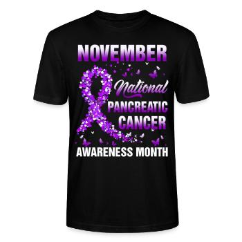 November Purple Ribbon Pancreatic Cancer Awareness - Stanley/Stella Unisex Bio-T-Shirt CRAFTER - Schwarz - Vorne - Alina (178cm) & Michal (187cm)