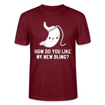 Wie gefällt dir mein neuer Bling Magenbypass - Stanley/Stella Unisex Bio-T-Shirt CRAFTER - Burgunderrot - Vorne - Alina (178cm) & Michal (187cm)