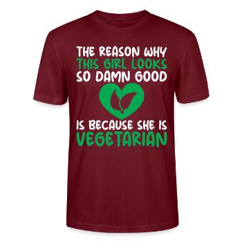 Vegetable Lover Vegetarian Gifts - Stanley/Stella CRAFTER Unisex Organic T-Shirt - burgundy - Front - Alina (178cm) & Michal (187cm)