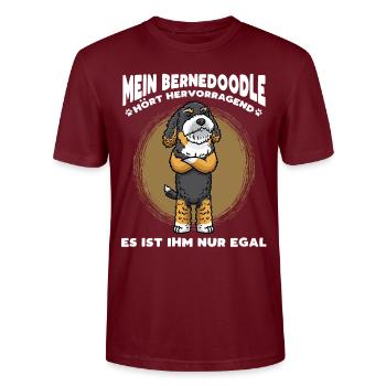 Stur Bernedoodle Hund - Stanley/Stella Unisex Bio-T-Shirt CRAFTER - Burgunderrot - Vorne - Alina (178cm) & Michal (187cm)
