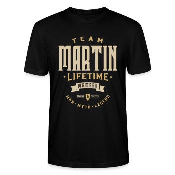 Nom personnalisé du membre à vie de l’équipe Martin - T-shirt bio CRAFTER Stanley Stella Unisexe - noir - Devant - Alina (178cm) & Michal (187cm)