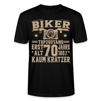 70 Geburtstag Mann Biker 70 Jahre Motorrad - Stanley/Stella Unisex Bio-T-Shirt CRAFTER - Schwarz - Vorne - Alina (178cm) & Michal (187cm)