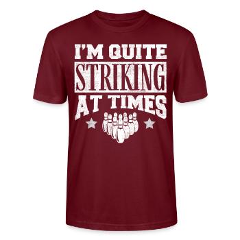 Bowling Player Gift, Bowler - Stanley/Stella CRAFTER Unisex Organic T-Shirt - burgundy - Front - Alina (178cm) & Michal (187cm)