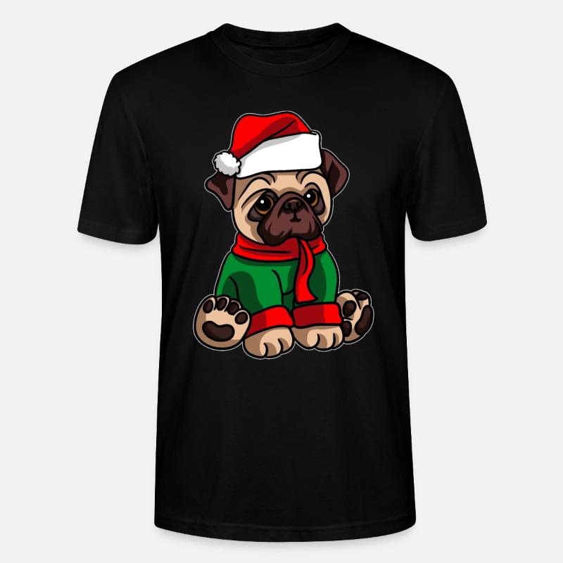 Mops mit Weihnachtsmütze Weihnachtskostüm - Stanley/Stella Unisex Bio-T-Shirt CRAFTER - Schwarz
