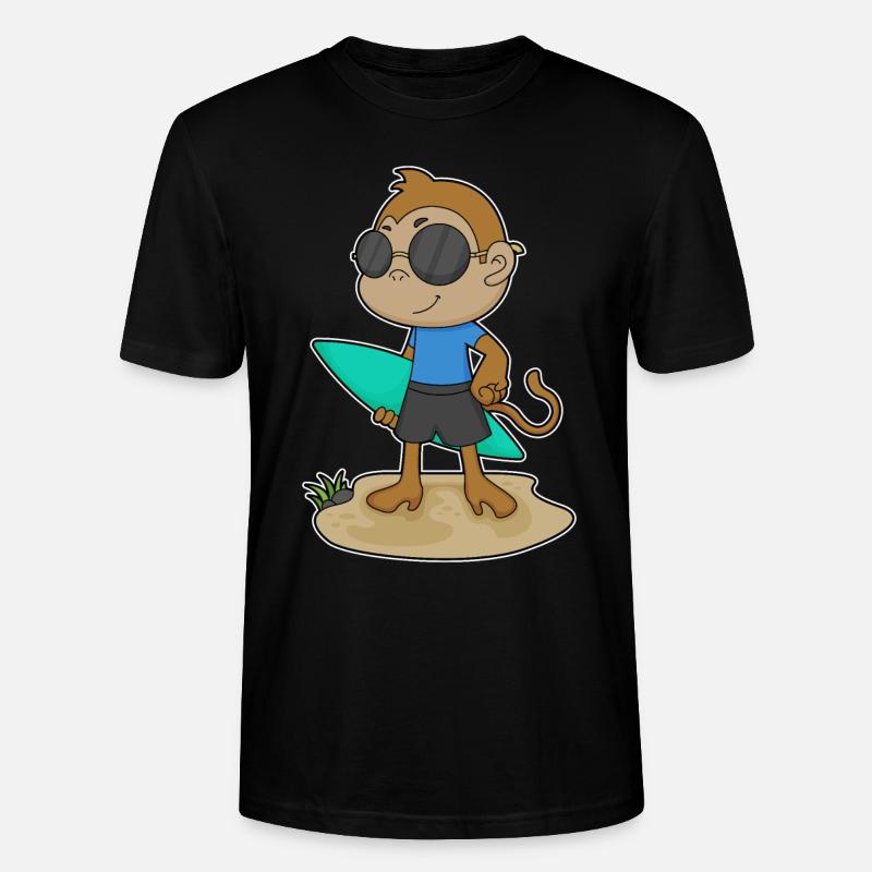 Affe Surfer Surfbrett - Stanley/Stella Unisex Bio-T-Shirt CRAFTER - Schwarz