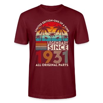 Legendary since 1931 all original parts - Stanley/Stella CRAFTER Unisex Organic T-Shirt - burgundy - Front - Alina (178cm) & Michal (187cm)