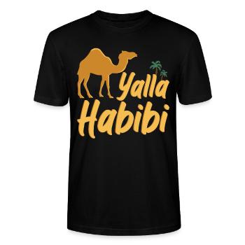 Yalla Habibi Camel Arabic - Stanley/Stella CRAFTER Unisex Organic T-Shirt - black - Front - Alina (178cm) & Michal (187cm)