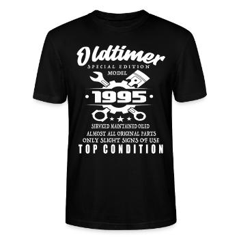 Oldtimer Special Edition Modell 1995 Geburtstag - Stanley/Stella Unisex Bio-T-Shirt CRAFTER - Schwarz - Vorne - Alina (178cm) & Michal (187cm)