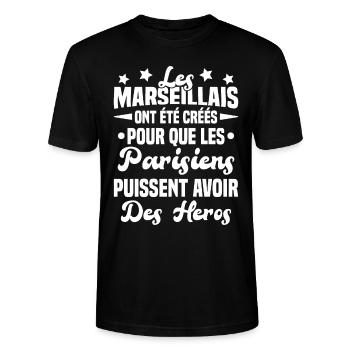 Les marseillais ont été créés pour les parisiens - T-shirt bio CRAFTER Stanley Stella Unisexe - noir - Devant - Alina (178cm) & Michal (187cm)