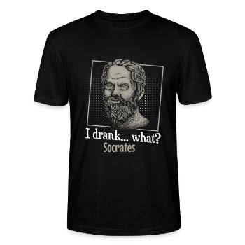 J’ai bu.. quoi? Socrate dit - T-shirt bio CRAFTER Stanley Stella Unisexe - noir - Devant - Alina (178cm) & Michal (187cm)