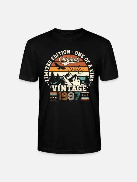 årgång årgång 1987 35-årspresent man - Ekologisk T-shirt CRAFTER unisex från Stanley/Stella - svart