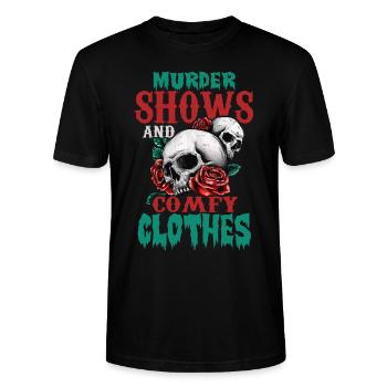 Murder Shows and Comfy Clothes - Stanley/Stella CRAFTER Unisex Organic T-Shirt - black - Front - Alina (178cm) & Michal (187cm)