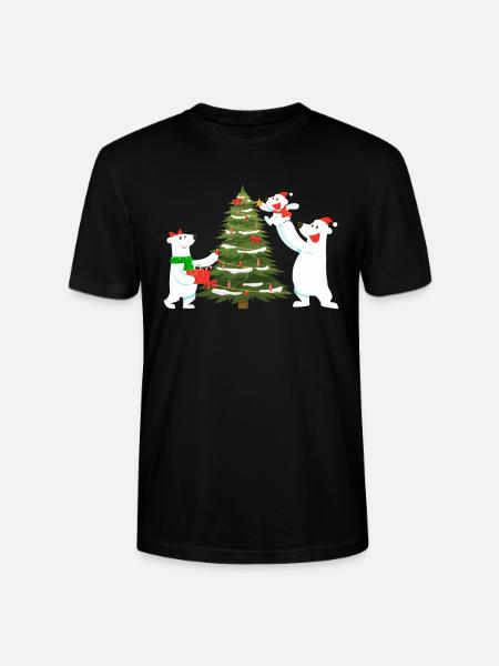 Polar bear family decorating christmas tree - Stanley/Stella CRAFTER Unisex Organic T-Shirt - black