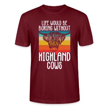 Highland cow - Stanley/Stella CRAFTER Unisex Organic T-Shirt - burgundy - Front - Alina (178cm) & Michal (187cm)