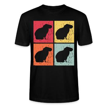 Capybara retro Wasserschwein Capybaras - Stanley/Stella CRAFTER Unisex Organic T-Shirt - black - Front - Alina (178cm) & Michal (187cm)