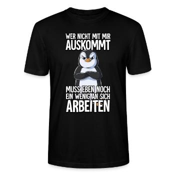 Pinguin Wer Nicht Mit Mir Auskommt - Stanley/Stella Unisex Bio-T-Shirt CRAFTER - Schwarz - Vorne - Alina (178cm) & Michal (187cm)