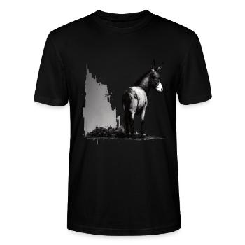 Esel Kunstvoller Schablonendruck - Stanley/Stella Unisex Bio-T-Shirt CRAFTER - Schwarz - Vorne - Alina (178cm) & Michal (187cm)